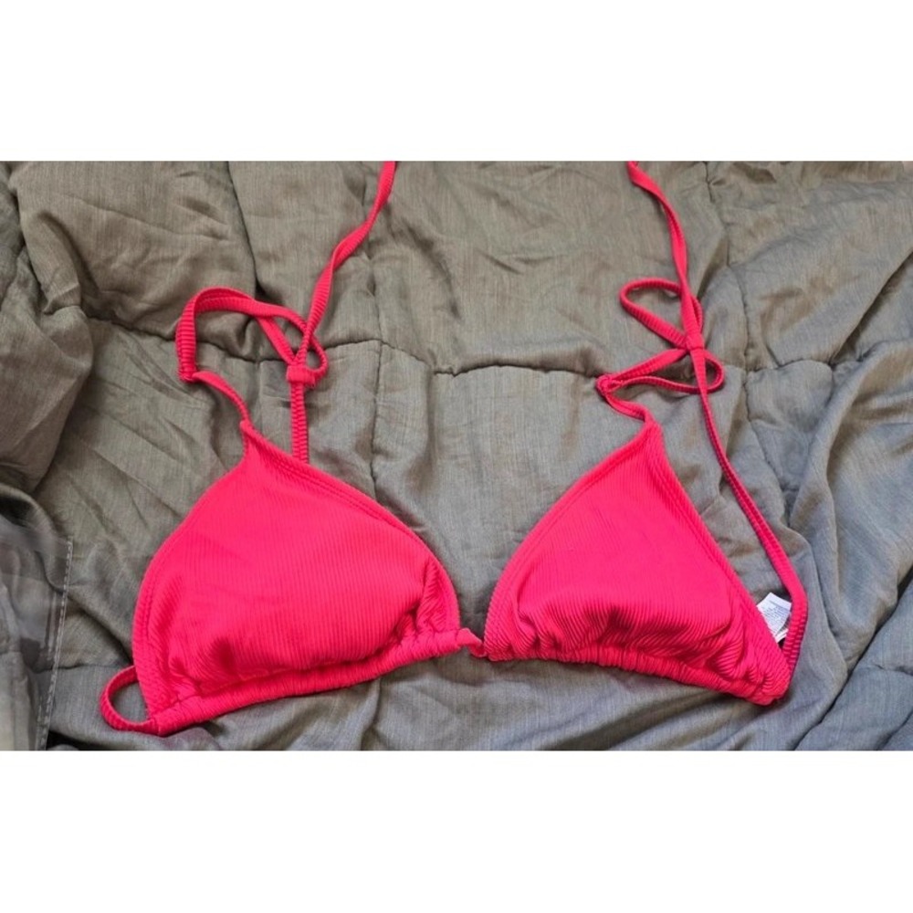 Old Navy Hot Pink Ribbed Triangle Bikini Top Large Adjustable Halter Tie